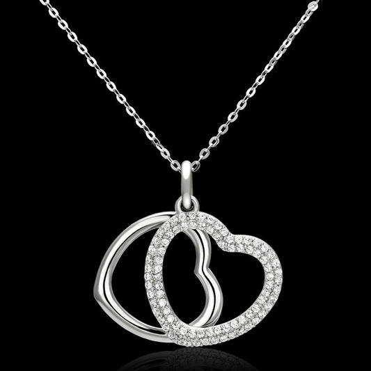 MATS128 - Rhodium 925 Sterling Silver Necklace with AAA Grade CZ  in Clear