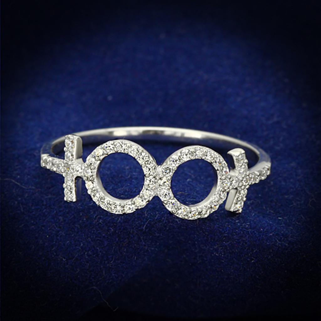 MATS129 - Rhodium 925 Sterling Silver Ring with AAA Grade CZ  in Clear