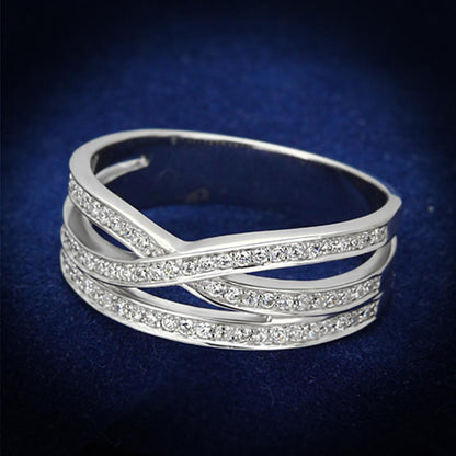 MATS131 - Rhodium 925 Sterling Silver Ring with AAA Grade CZ  in Clear