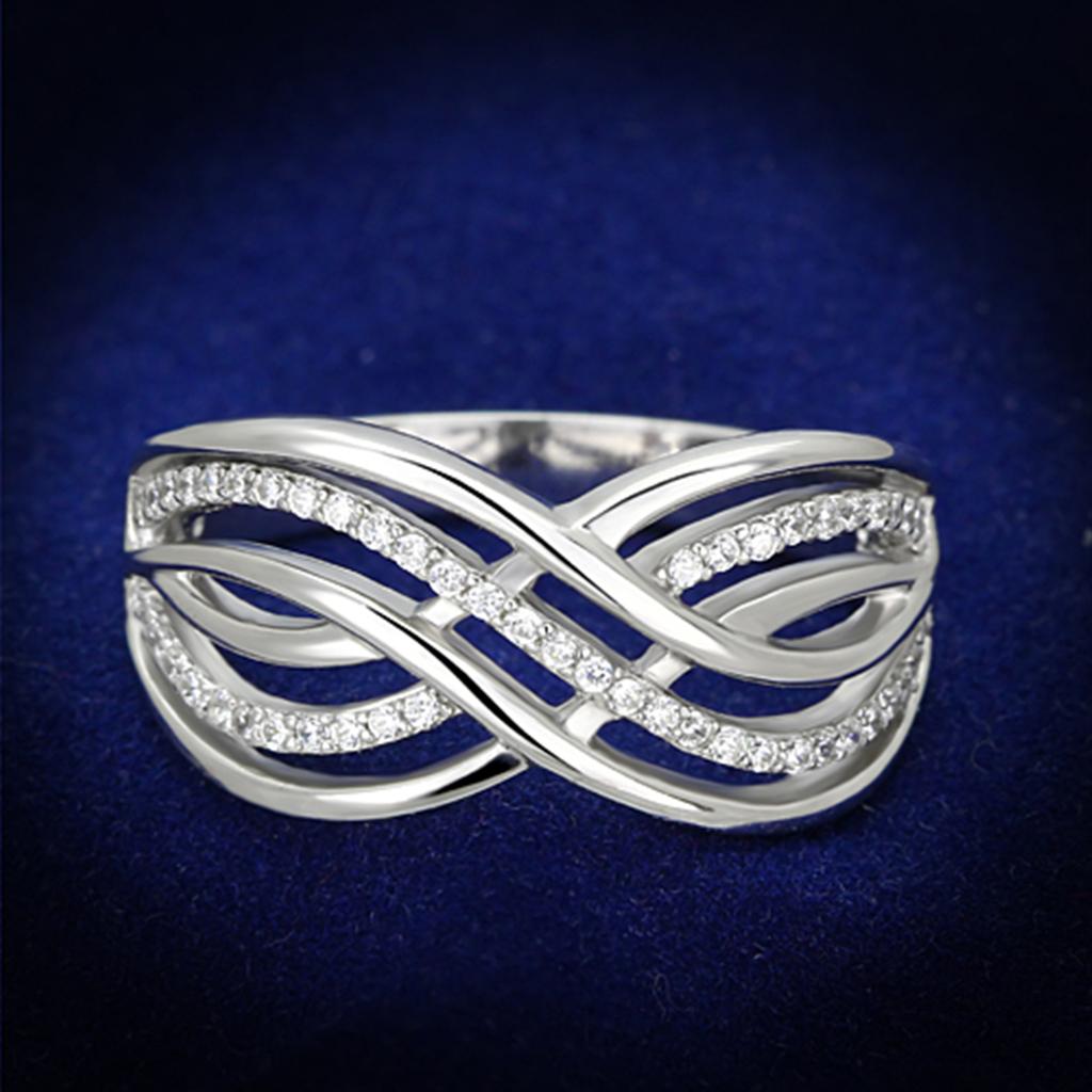 MATS132 - Rhodium 925 Sterling Silver Ring with AAA Grade CZ  in Clear