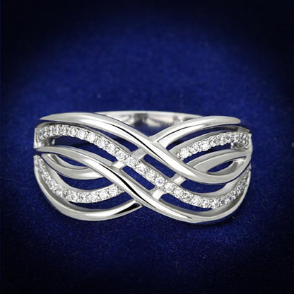 MATS132 - Rhodium 925 Sterling Silver Ring with AAA Grade CZ  in Clear
