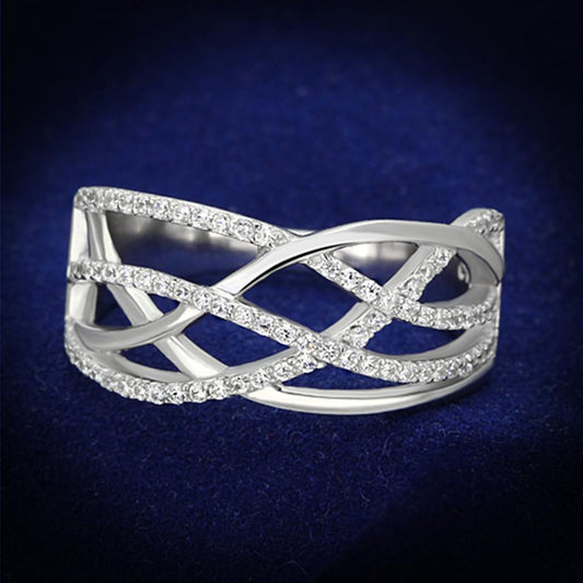 MATS134 - Rhodium 925 Sterling Silver Ring with AAA Grade CZ  in Clear