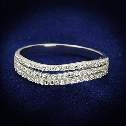 MATS135 - Rhodium 925 Sterling Silver Ring with AAA Grade CZ  in Clear