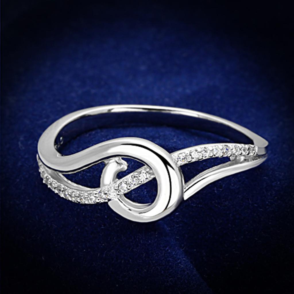MATS142 - Rhodium 925 Sterling Silver Ring with AAA Grade CZ  in Clear