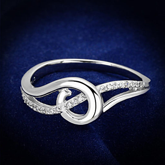 MATS142 - Rhodium 925 Sterling Silver Ring with AAA Grade CZ  in Clear