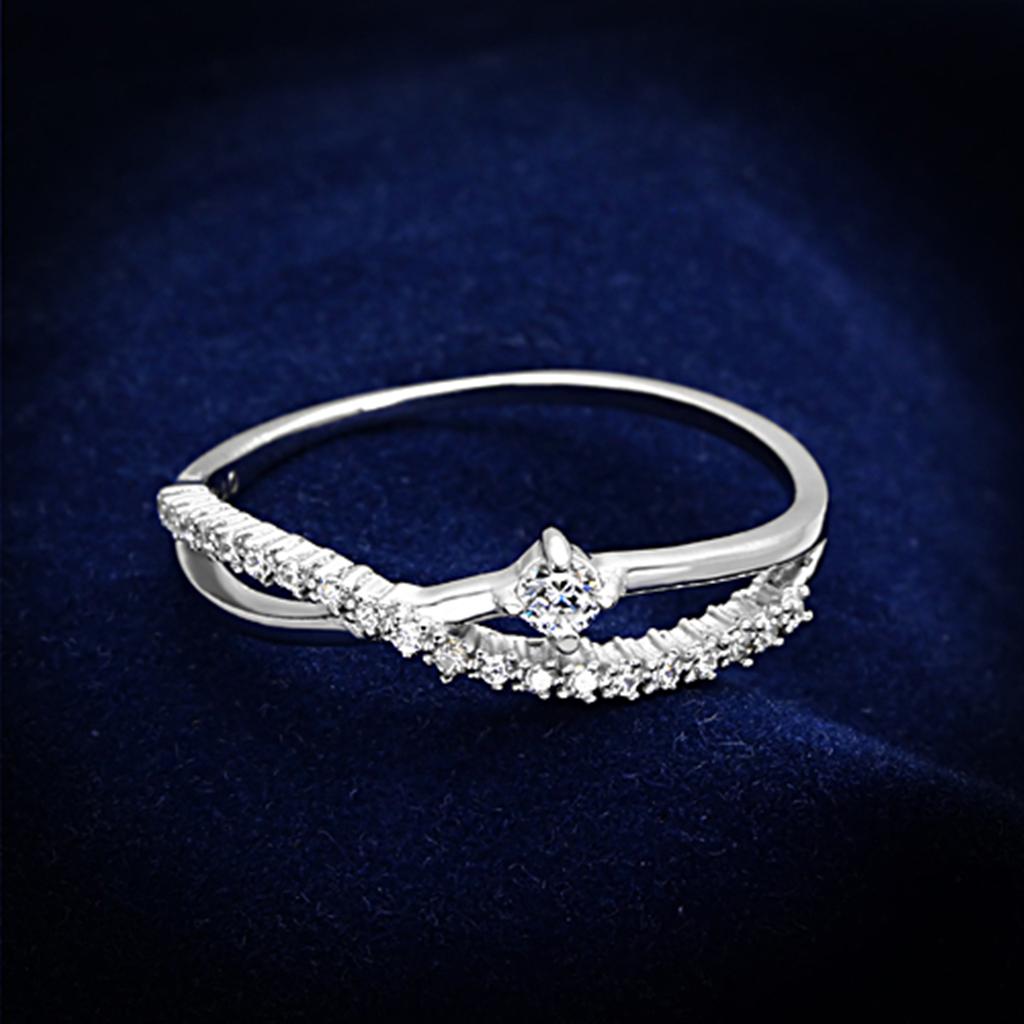MATS144 - Rhodium 925 Sterling Silver Ring with AAA Grade CZ  in Clear