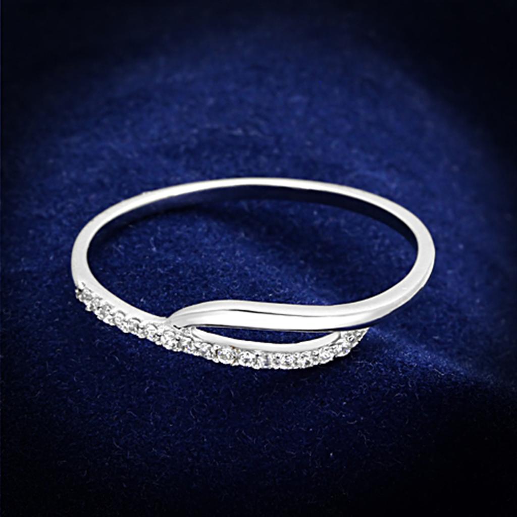 MATS145 - Rhodium 925 Sterling Silver Ring with AAA Grade CZ  in Clear