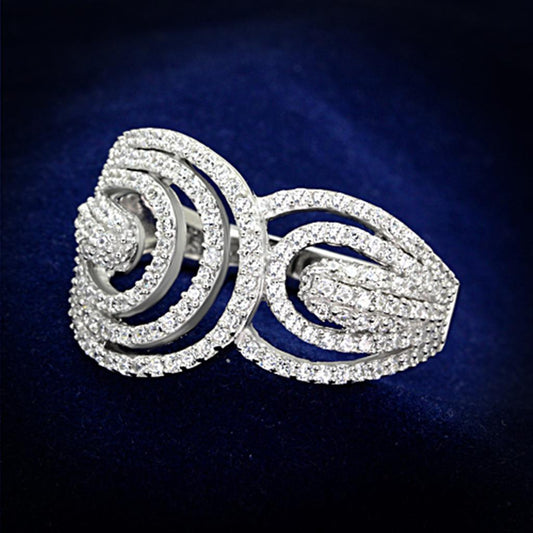 MATS147 - Rhodium 925 Sterling Silver Ring with AAA Grade CZ  in Clear