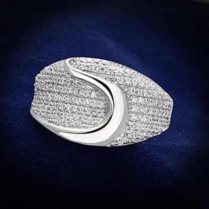 MATS148 - Rhodium 925 Sterling Silver Ring with AAA Grade CZ  in Clear