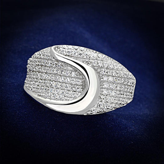 MATS148 - Rhodium 925 Sterling Silver Ring with AAA Grade CZ  in Clear