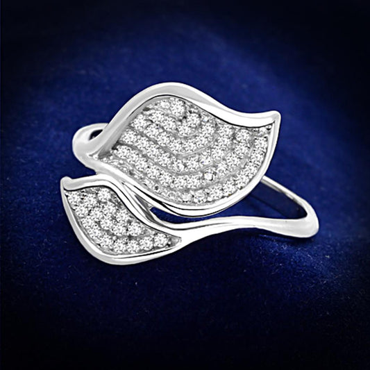 MATS149 - Rhodium 925 Sterling Silver Ring with AAA Grade CZ  in Clear