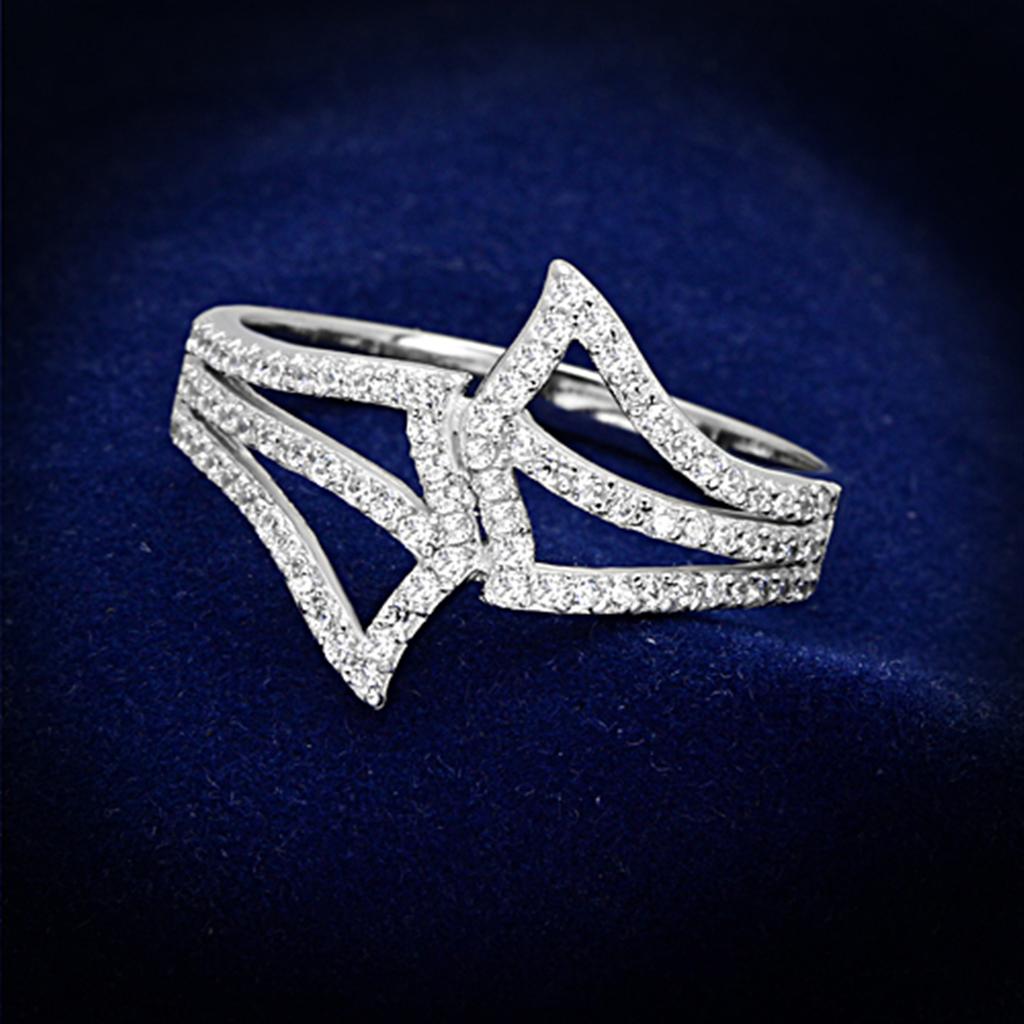 MATS152 - Rhodium 925 Sterling Silver Ring with AAA Grade CZ  in Clear