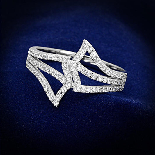 MATS152 - Rhodium 925 Sterling Silver Ring with AAA Grade CZ  in Clear