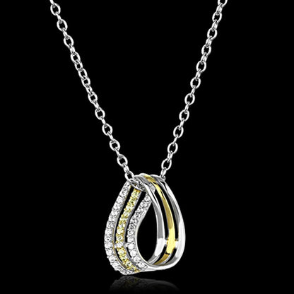 MATS157 - Gold+Rhodium 925 Sterling Silver Chain Pendant with AAA Grade CZ  in Topaz