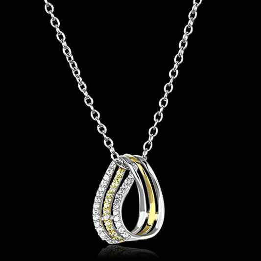 MATS157 - Gold+Rhodium 925 Sterling Silver Chain Pendant with AAA Grade CZ  in Topaz
