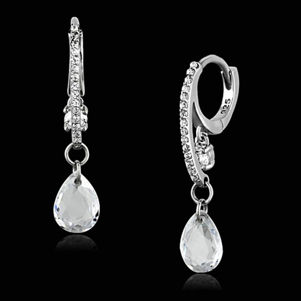 MATS159 - Rhodium 925 Sterling Silver Earrings with AAA Grade CZ  in Clear