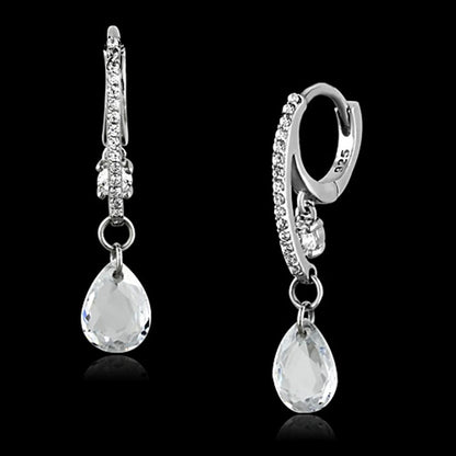 MATS159 - Rhodium 925 Sterling Silver Earrings with AAA Grade CZ  in Clear
