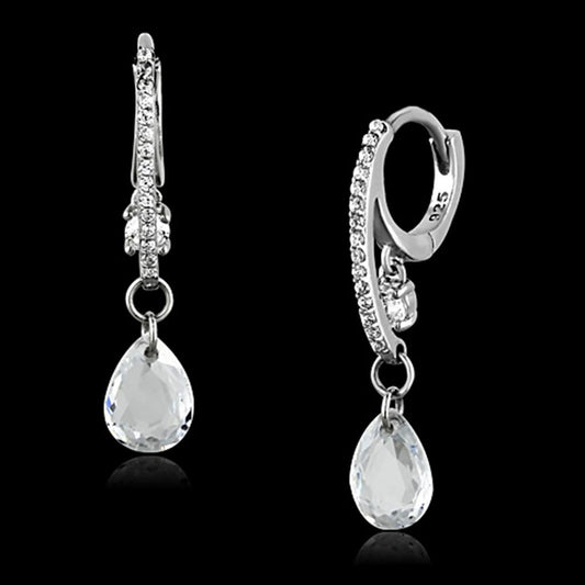 MATS159 - Rhodium 925 Sterling Silver Earrings with AAA Grade CZ  in Clear
