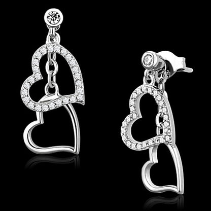 MATS160 - Rhodium 925 Sterling Silver Earrings with AAA Grade CZ  in Clear