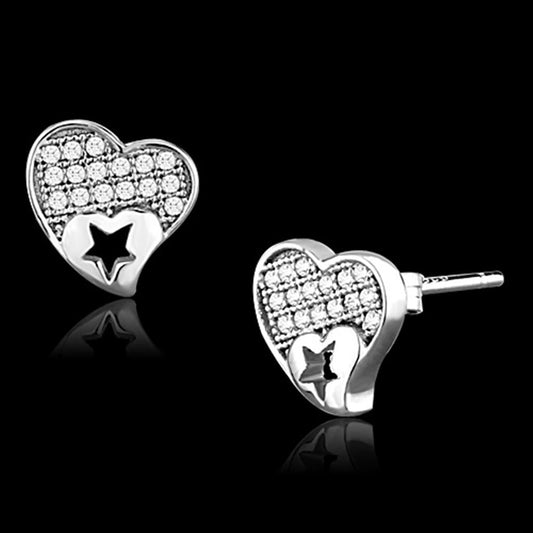 MATS161 - Rhodium 925 Sterling Silver Earrings with AAA Grade CZ  in Clear