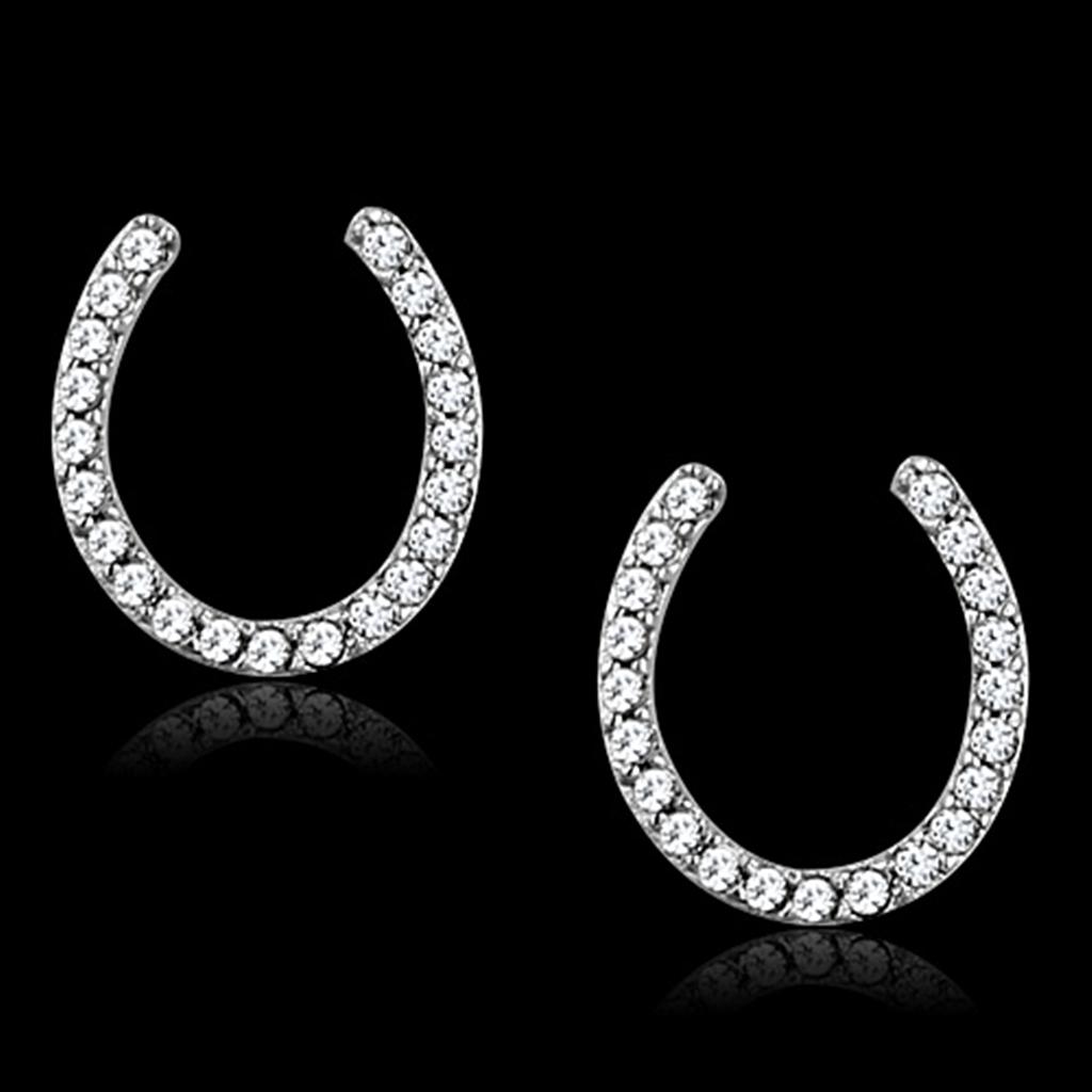 MATS162 - Rhodium 925 Sterling Silver Earrings with AAA Grade CZ  in Clear