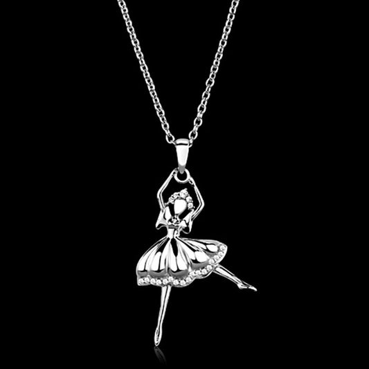 MATS163 - Rhodium 925 Sterling Silver Chain Pendant with AAA Grade CZ  in Clear
