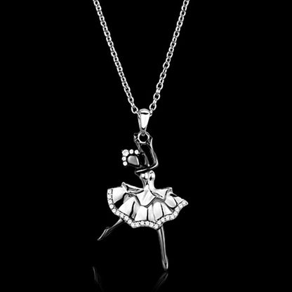 MATS164 - Rhodium + Ruthenium 925 Sterling Silver Chain Pendant with AAA Grade CZ  in Clear