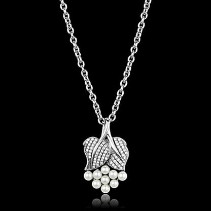 MATS165 - Rhodium 925 Sterling Silver Chain Pendant with Synthetic Pearl in White