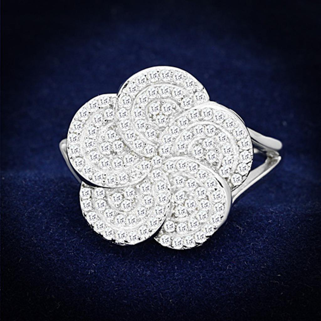 MATS171 - Rhodium 925 Sterling Silver Ring with AAA Grade CZ  in Clear