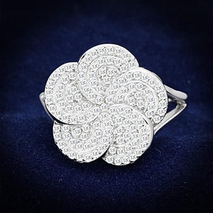 MATS171 - Rhodium 925 Sterling Silver Ring with AAA Grade CZ  in Clear