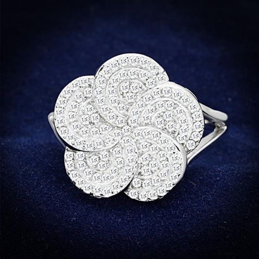 MATS171 - Rhodium 925 Sterling Silver Ring with AAA Grade CZ  in Clear