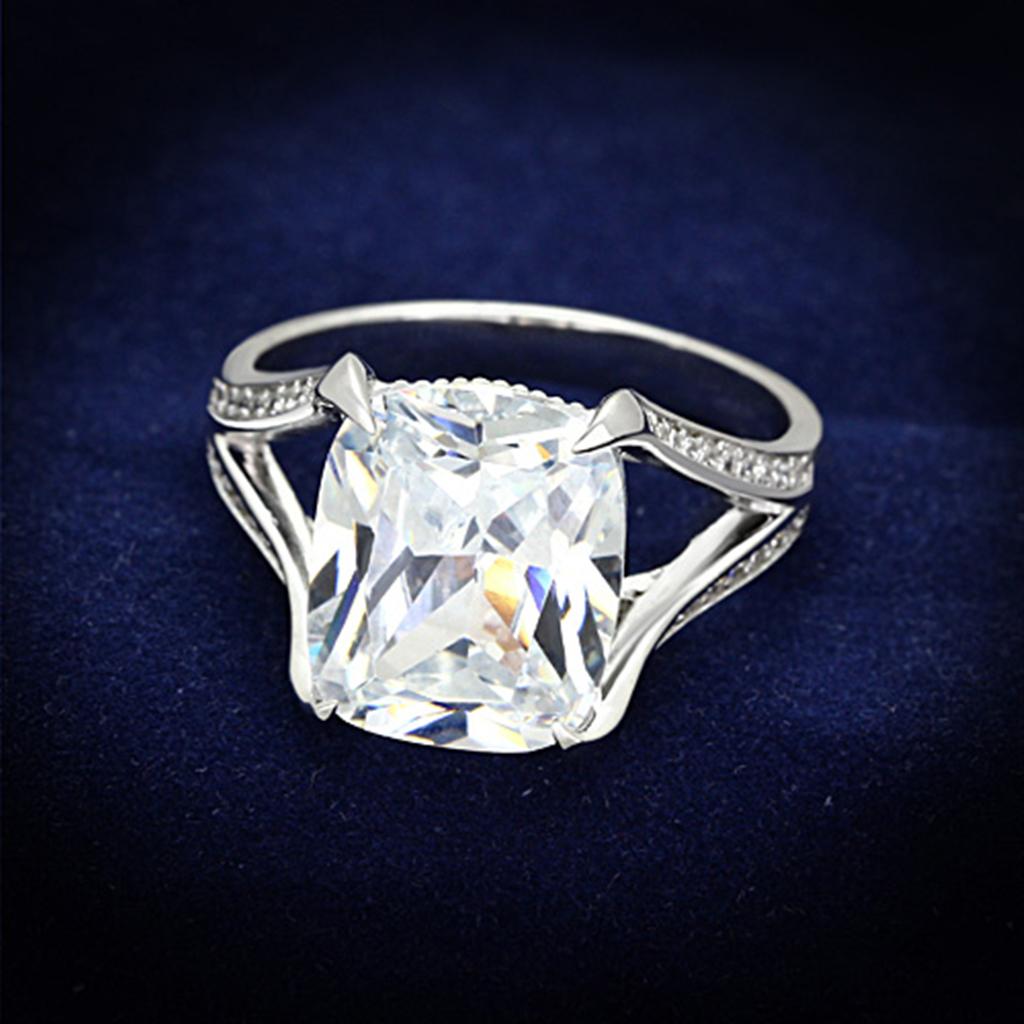 MATS174 - Rhodium 925 Sterling Silver Ring with AAA Grade CZ  in Clear
