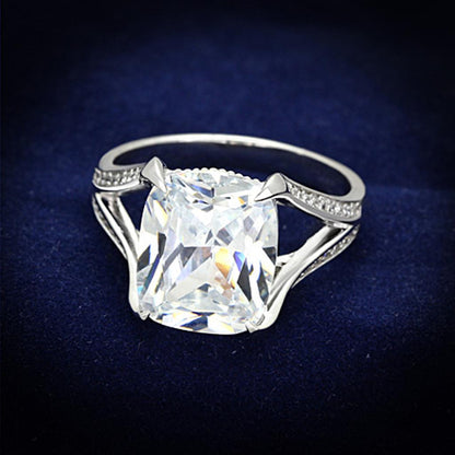 MATS174 - Rhodium 925 Sterling Silver Ring with AAA Grade CZ  in Clear