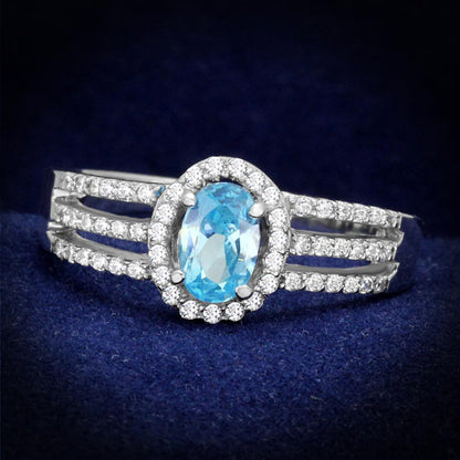 MATS184 - Rhodium 925 Sterling Silver Ring with AAA Grade CZ  in Sea Blue