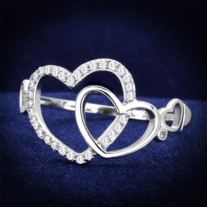 MATS193 - Rhodium 925 Sterling Silver Ring with AAA Grade CZ  in Clear