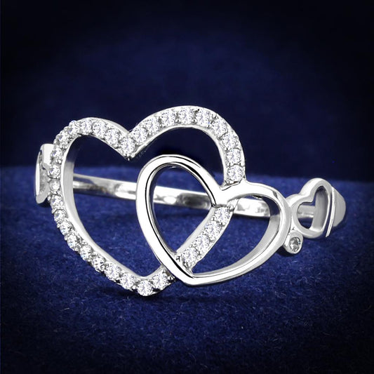 MATS193 - Rhodium 925 Sterling Silver Ring with AAA Grade CZ  in Clear