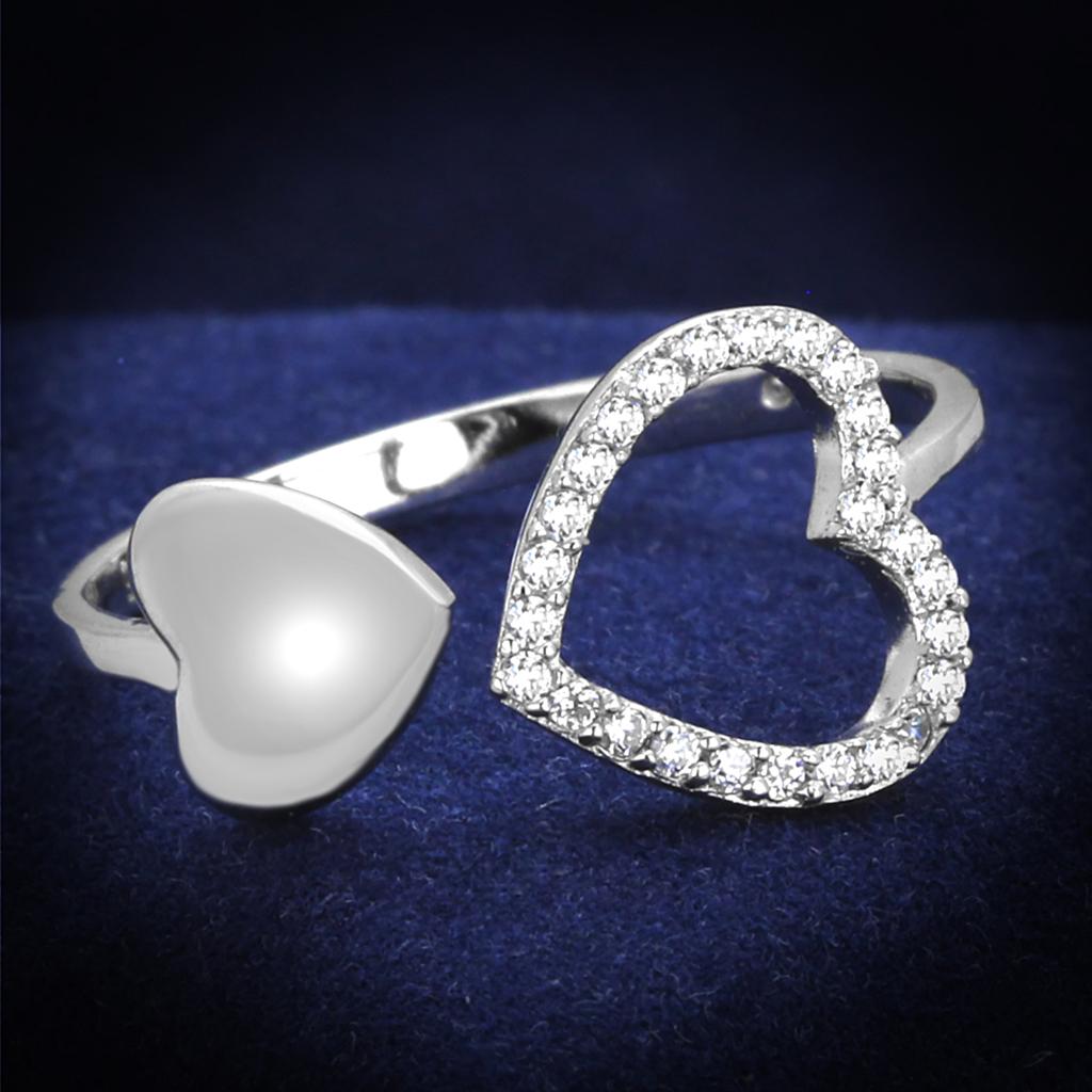 MATS194 - Rhodium 925 Sterling Silver Ring with AAA Grade CZ  in Clear