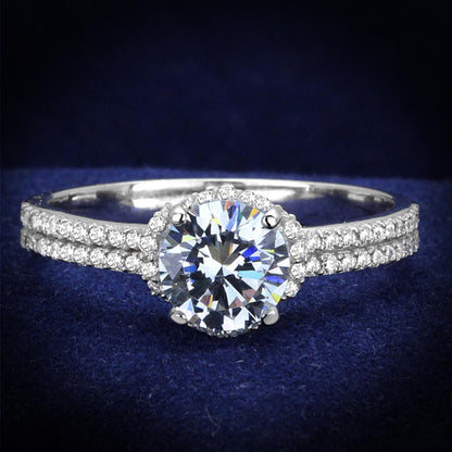 MATS197 - Rhodium 925 Sterling Silver Ring with AAA Grade CZ  in Clear