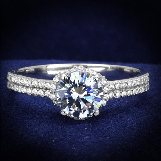 MATS197 - Rhodium 925 Sterling Silver Ring with AAA Grade CZ  in Clear