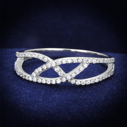 MATS201 - Rhodium 925 Sterling Silver Ring with AAA Grade CZ  in Clear