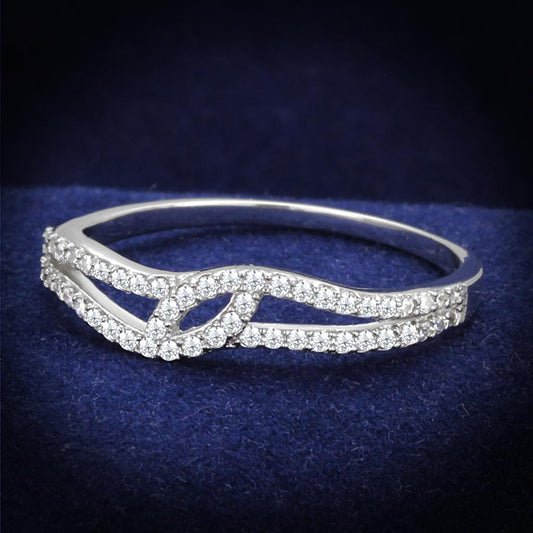 MATS202 - Rhodium 925 Sterling Silver Ring with AAA Grade CZ  in Clear