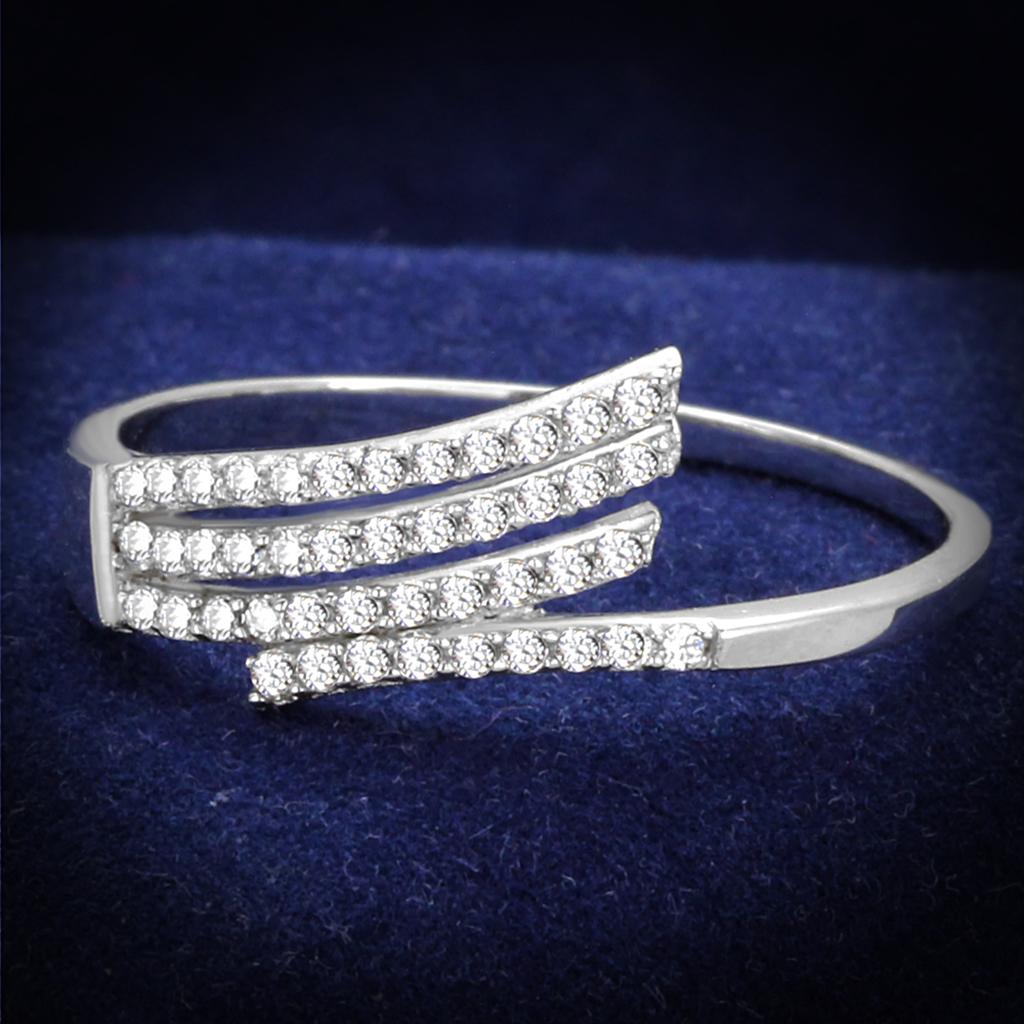 MATS203 - Rhodium 925 Sterling Silver Ring with AAA Grade CZ  in Clear
