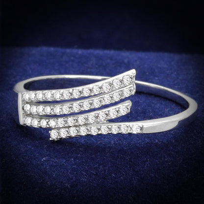 MATS203 - Rhodium 925 Sterling Silver Ring with AAA Grade CZ  in Clear
