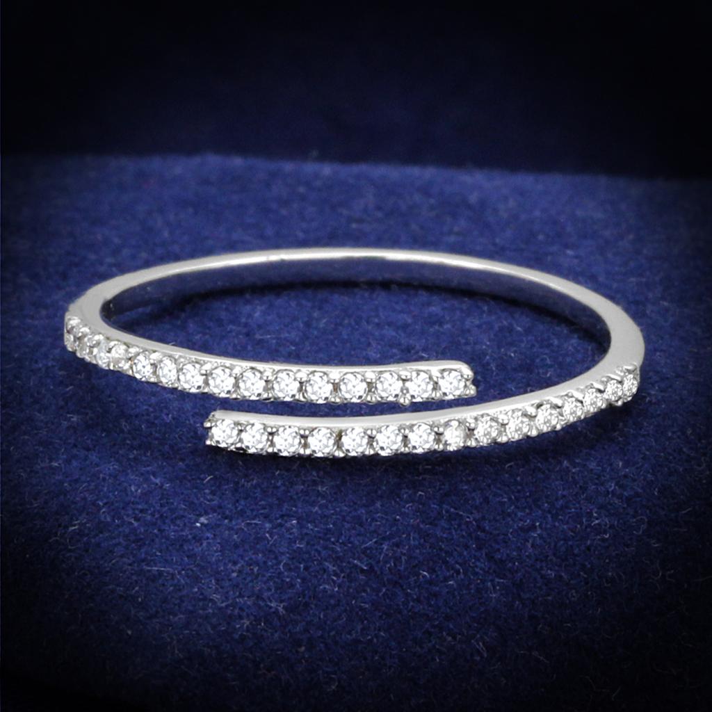 MATS204 - Rhodium 925 Sterling Silver Ring with AAA Grade CZ  in Clear
