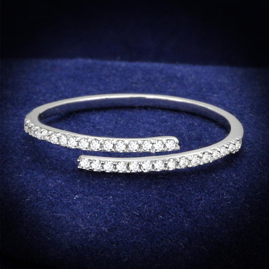 MATS204 - Rhodium 925 Sterling Silver Ring with AAA Grade CZ  in Clear