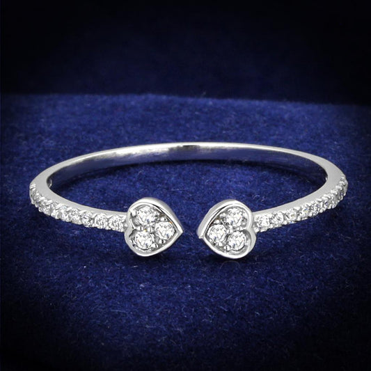 MATS205 - Rhodium 925 Sterling Silver Ring with AAA Grade CZ  in Clear