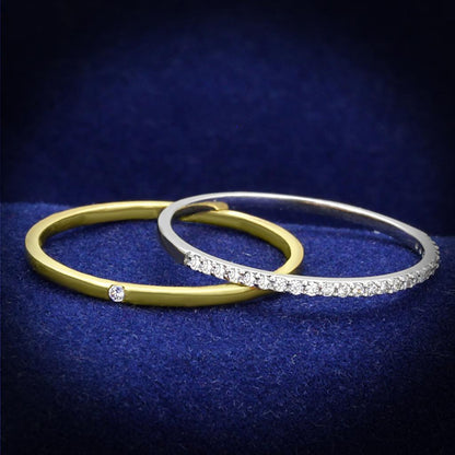 MATS207 - Gold+Rhodium 925 Sterling Silver Ring with AAA Grade CZ  in Clear