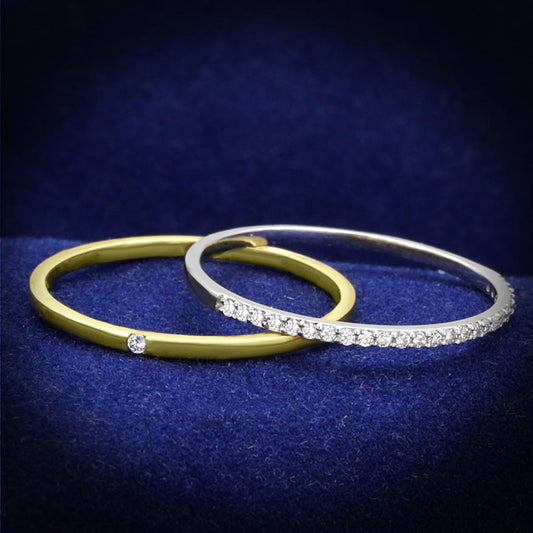 MATS207 - Gold+Rhodium 925 Sterling Silver Ring with AAA Grade CZ  in Clear