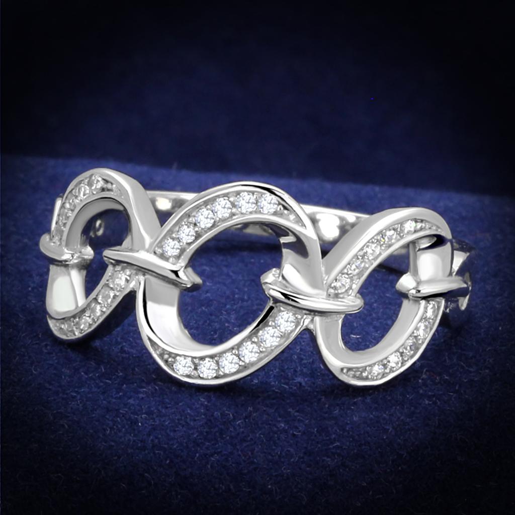 MATS212 - Rhodium 925 Sterling Silver Ring with AAA Grade CZ  in Clear