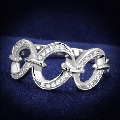 MATS212 - Rhodium 925 Sterling Silver Ring with AAA Grade CZ  in Clear